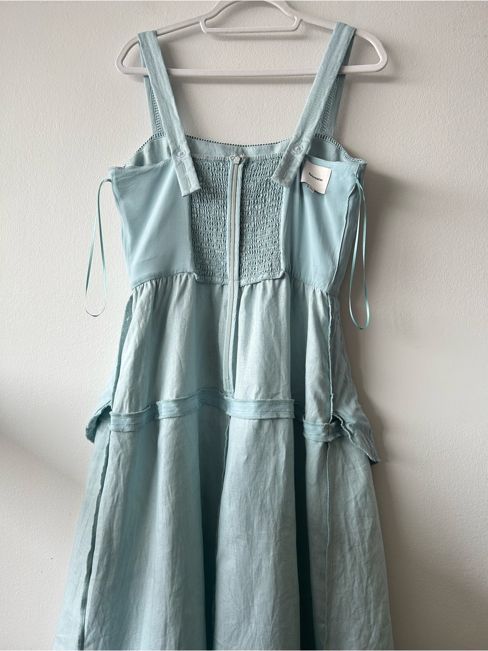 Reformation Everett 100% Linen Midi Dress in Aquamarine - Picture 12 of 15